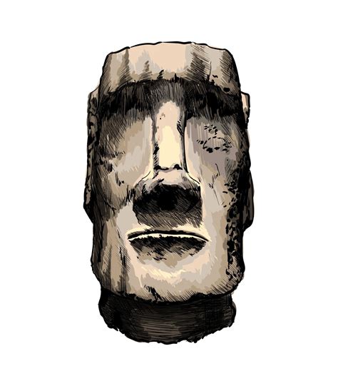 Moai Statue, Easter Island Statue from a splash of watercolor, colored drawing, realistic ...