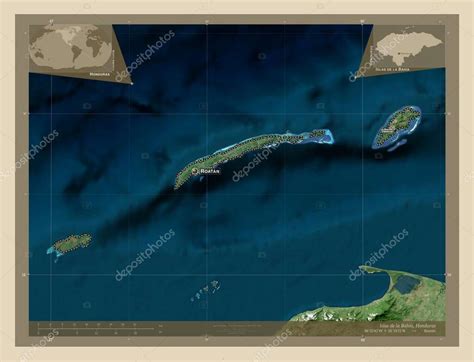 Islas de la Bahía, departamento de Honduras. Mapa satelital de alta resolución. Ubicaciones y ...