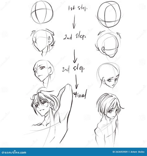 How To Draw Anime Manga Head Top View. Stock Illustration - Illustration of face, cartoon: 263693909