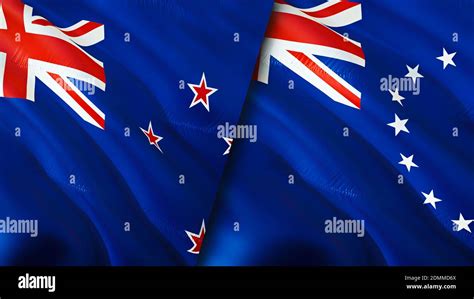 New Zealand and Cook Islands flags. 3D Waving flag design. New Zealand ...