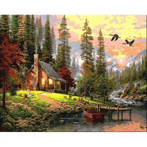 landscape painting picture coloring by numbers on canvas hand painted wall painting by numbers ...