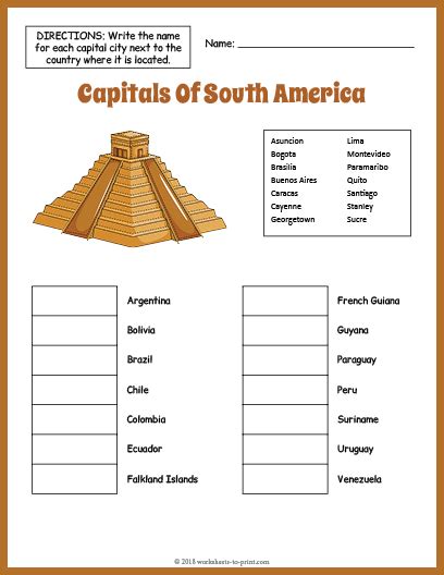 Capitals Of South America Geography Worksheet