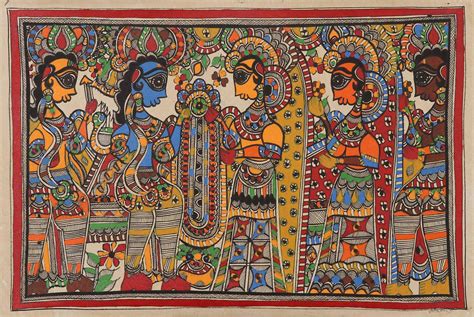 Madhubani Rama and Sita Painting on Handmade Paper - Swayamvar of Rama and Sita | NOVICA