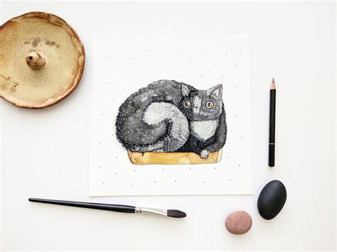 Black Cute Cat in Box Art PRINT Pet Portrait Watercolor - Etsy