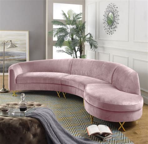 Serpentine Sectional Sofa 671 in Pink Velvet Fabric by Meridian