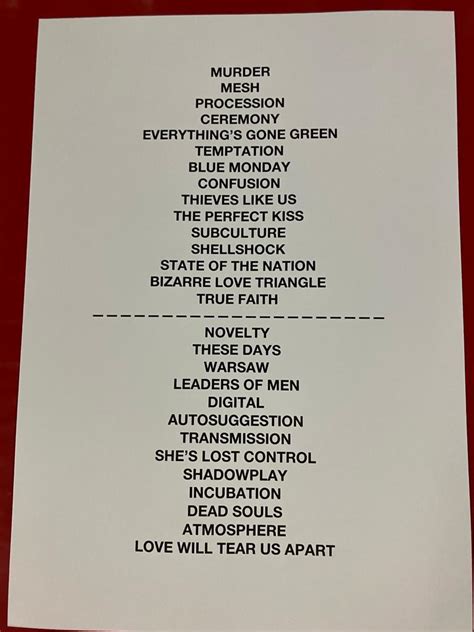 Peter Hook & The Light setlist from last night’s show in Oberhausen, Germany. Next stop Dresden ...