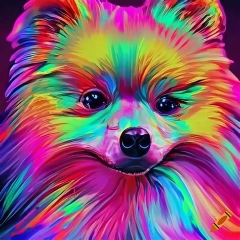 Colorful pomeranian with a psychedelic vibe