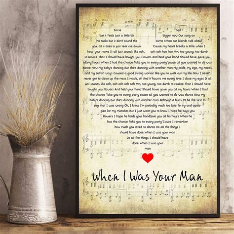 When I Was Your Man Lyrics Song Poster Heart Shape Posters | Etsy