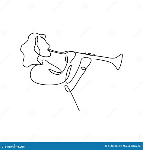 Continuous Line Drawing of Jazz Musicians Playing Trumpet Music Instruments Stock Vector ...