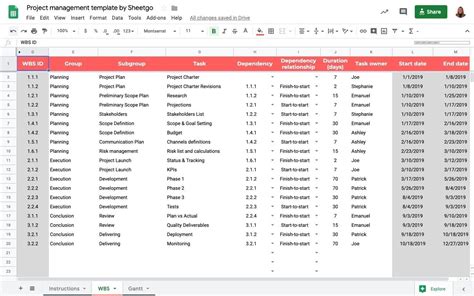 Project management template in Google Sheets - Sheetgo Blog