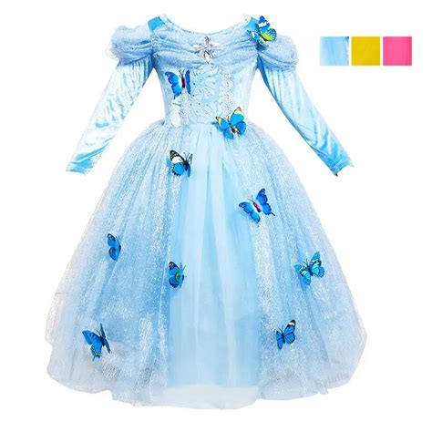 Princess Cinderella Dress Girls Long Sleeve Cinderella Costume Dresses ...