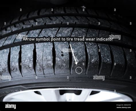 The arrow symbol point to tire tread wear indicator of car tire Stock ...