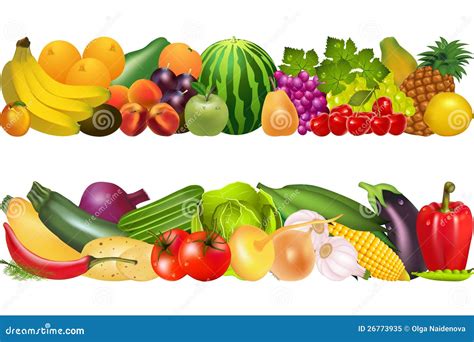 Two Still Life Food Vegetables and Fruits Stock Vector - Illustration of banana, organic: 26773935