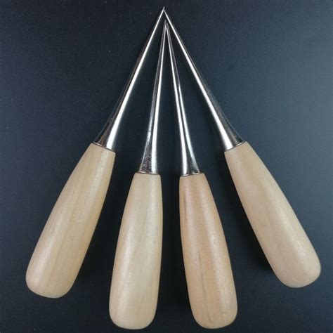 2pcs Professional Cloth Awl Sewing Tool Hole Punching Leather Wood Handle Awl Craft Stitching ...