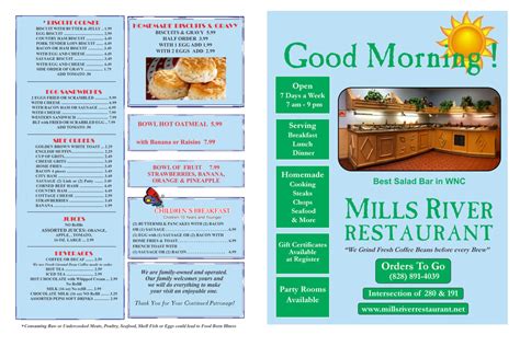 Menu - Mills River Restaurant