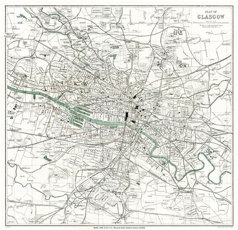 Old map of Glasgow in 1908. Buy vintage map replica poster print or download picture