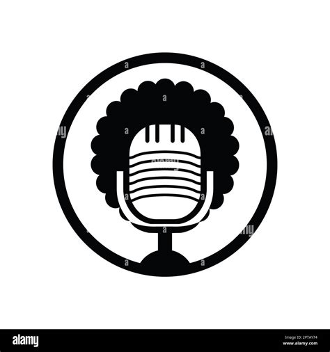 Black people vector podcast logo design. Black people head with afro hair microphone logo icon ...