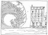 Tsunami Drawing Wave Ocean Coloring Waves Water Para Pages Colorear  sketch template