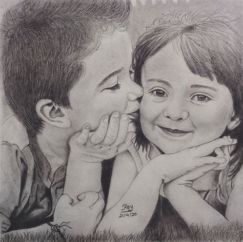 Brother sister love drawing sister brother drawing step by step pencil ...