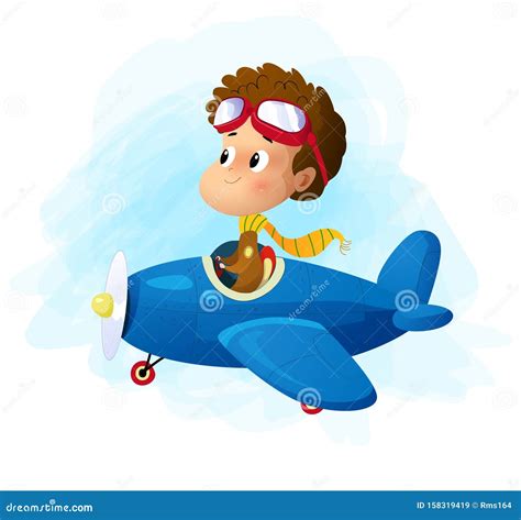 Cute Cartoon Boy Flying Plane. Vector Illustration Stock Vector - Illustration of costume, clip ...