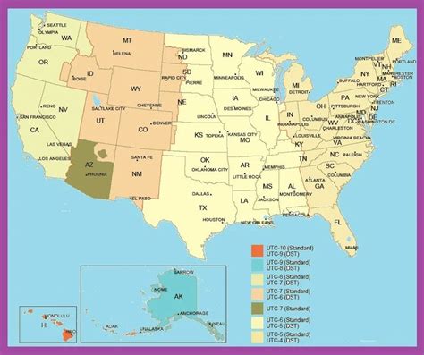 The United States Time Zone Map | Large Printable Colorful, Details ...