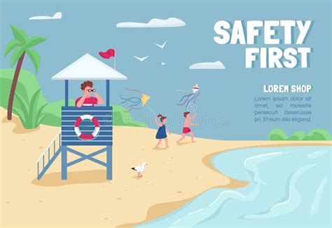 Safety First Banner Flat Vector Template Stock Vector - Illustration of advert, background ...