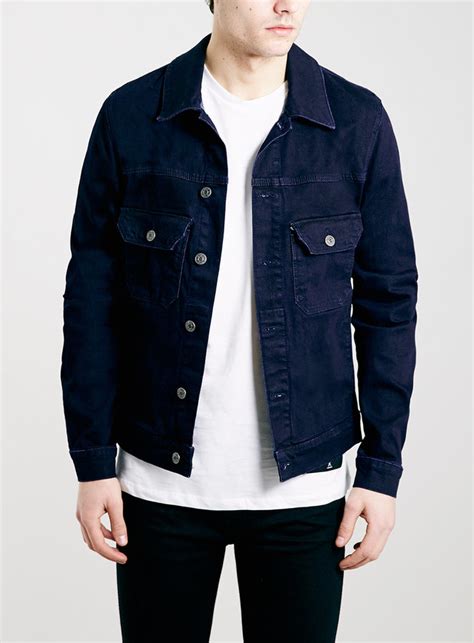 Topman Dark Blue Stretch Skinny Denim Jacket, $85 | Topman | Lookastic