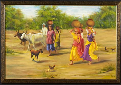 Original Size At 3957 × - Village Scene Painting Vastu (#328539) - HD ...