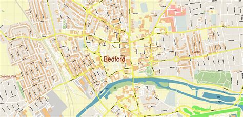 Bedford UK Map Vector City Plan High Detailed Street Map editable Adobe ...