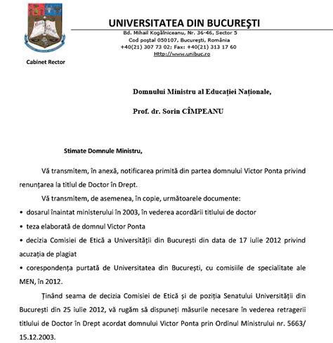 Universitatea din Bucuresti a trimis adresa oficiala ministrului Educatiei sa retraga titlul de ...