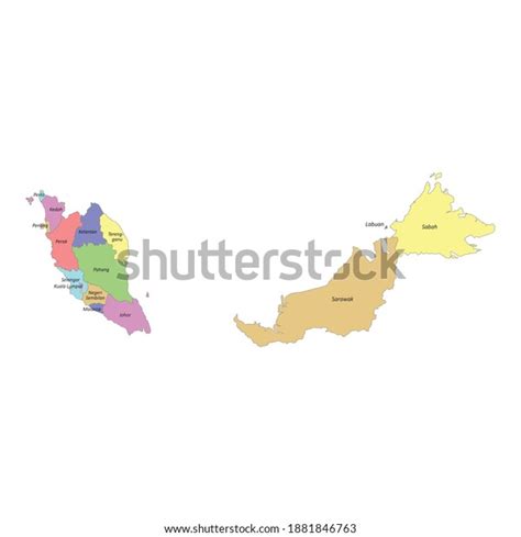 High Quality Colorful Labeled Map Malaysia Stock Vector (Royalty Free ...