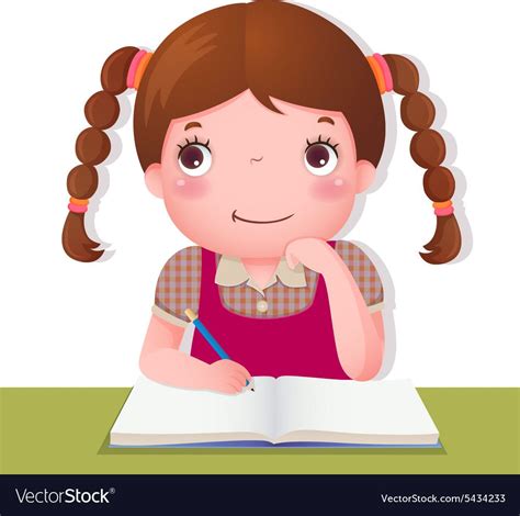 Illustration of cute girl thinking while working on her school project. Download a Free Preview ...