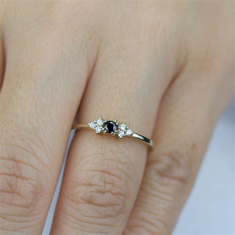 Diamond Engagement Ring Black and White Diamonds Ring Simple - Etsy