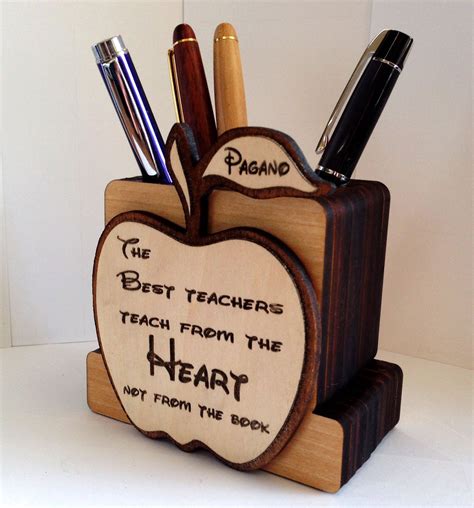 Personalized Teachers Apple Pen Holder by Lockwoodlaserdesigns