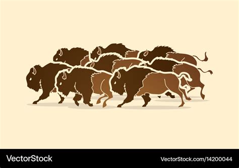 Group buffalo running graphic Royalty Free Vector Image