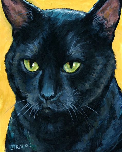 Thinking Black Cat Painting by Dottie Dracos