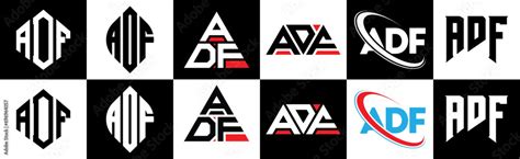 ADF letter logo design in six style. ADF polygon, circle, triangle ...