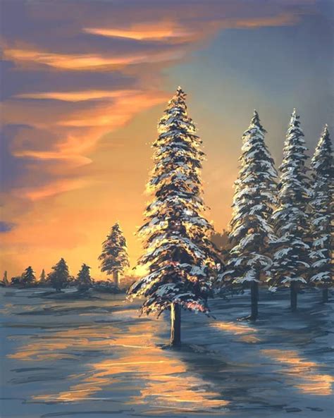 Winter sunset painting Stock Photos, Royalty Free Winter sunset ...