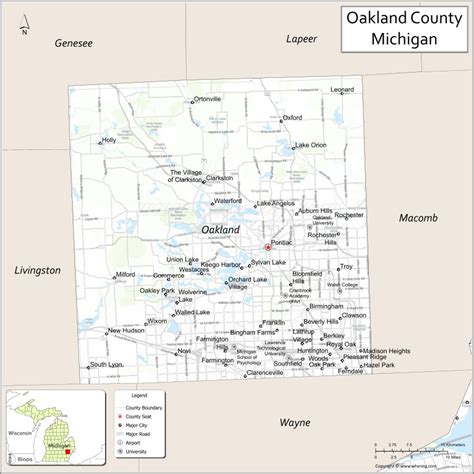 Oakland County Map, Michigan - Where is Located, Cities, Population, Highways & Facts