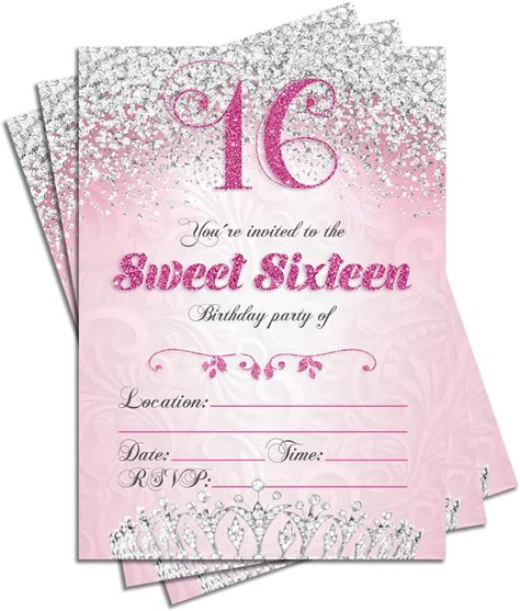 Amazon.com : Sweet 16 Sixteen Birthday Party Double Sided Invitations ...