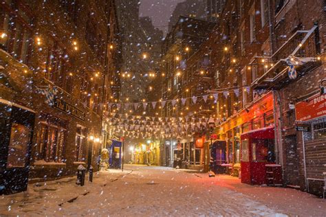 Snow on Stone Street Manhattan New York in the Winter Financial District Photography New York ...