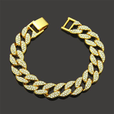 2021 Hip Hop Rock Rap Bracelet Gold Filled Color Full Zircon Crystal ...