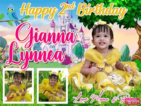 3x4 Happy 2nd Birthday Gianna Lynnea Princess Belle Tarpaulin Design