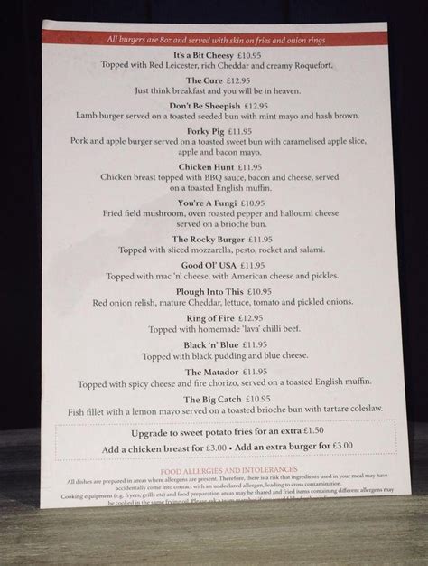 Menu at Hope & Anchor pub & bar, Grange-over-Sands