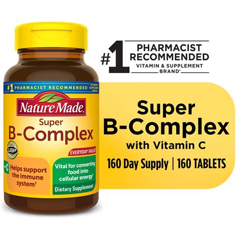 Nature Made Super B Complex with Vitamin C and Folic Acid Tablets, Dietary Supplement, 160 Count ...