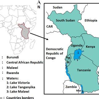 Map showing the location of the six EAC member countries (in grey ...