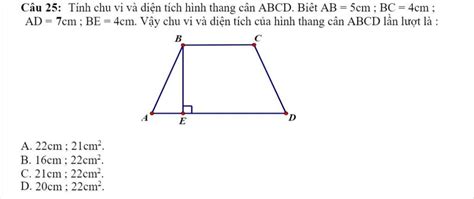 Tính chu vi và diện tích hình thang cân với các thông số đã cho