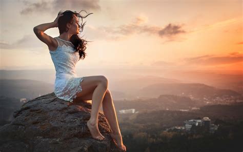 Sunset, girl, city, wind, height wallpaper | girls | Wallpaper Better