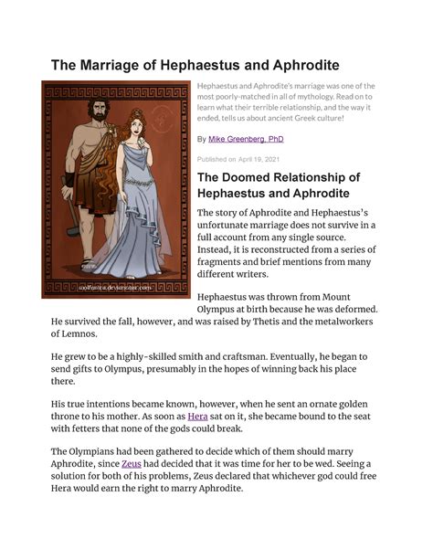 The Marriage of Hephaestus and Aphrodite - The Marriage of Hephaestus and Aphrodite Hephaestus ...