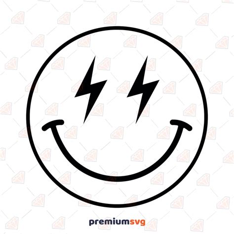 Lightning Smiley Face Outline SVG, Retro Bolt Smiley SVG Vector Files | PremiumSVG